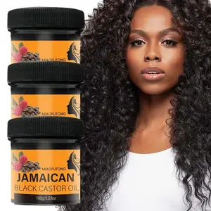 Three bottles of 100g Jamaican black castor oil, hair lotion, mixed with castor oil and shea butter, deeply nourishes hair, skin, and eyebrows, with a smooth texture suitable for all hair types, Moisturizing Hair Oil
