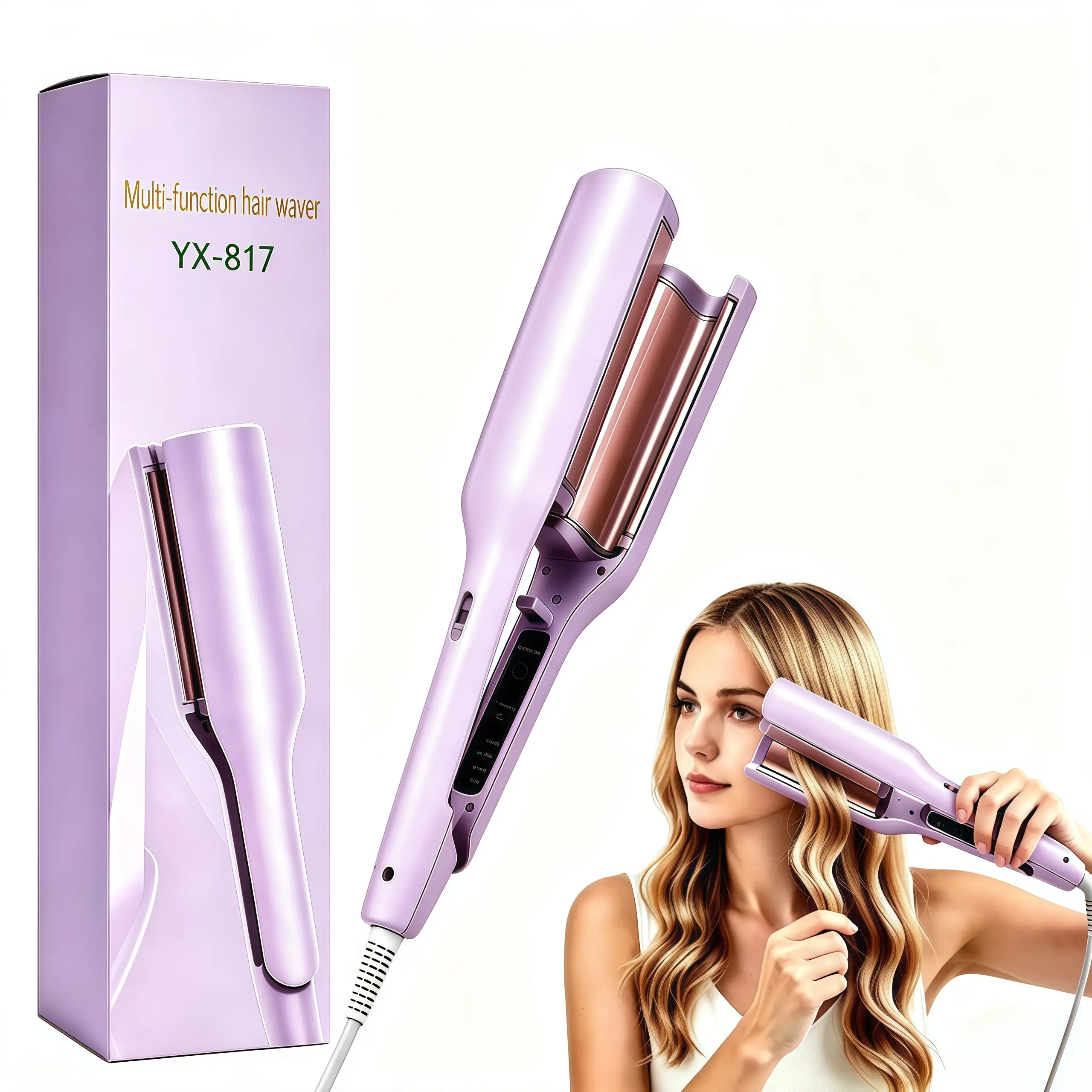 1-Inch Deep Waves Crimper,Negative-lonic for SmoothHollywood & MermaidWaves, Curler Roller Styling Tool, GiftReady; lonicCeramic French Curling Iron; TravelTools;Adjustable Volumizing Curler