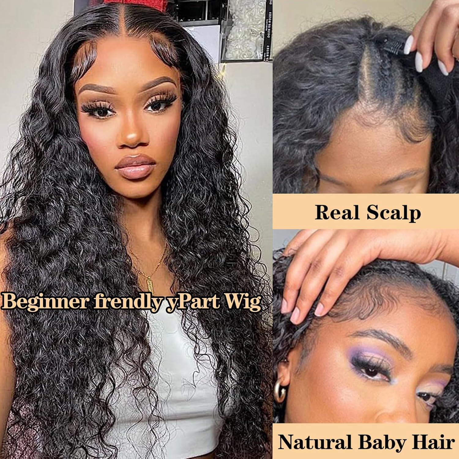 【Bye Bye Slip】 Bling Hair Deep Wave Wig V Part Human Hair Wigs with Drawstring Ready To Wear Invisible Knots Wig for Beginners Friendly All Day Secure