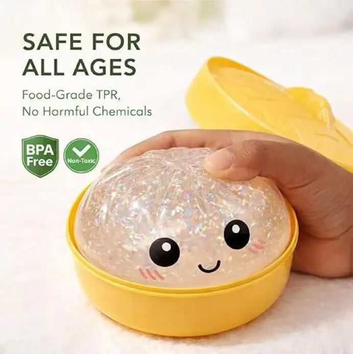 Transparent Pearl Glitter Bun Squishy Toy, Portable Super Soft Non-Sticky TPR Squeeze Fidget Toy, Realistic Simulated Food Stress Relief Squishies for Kids Adults