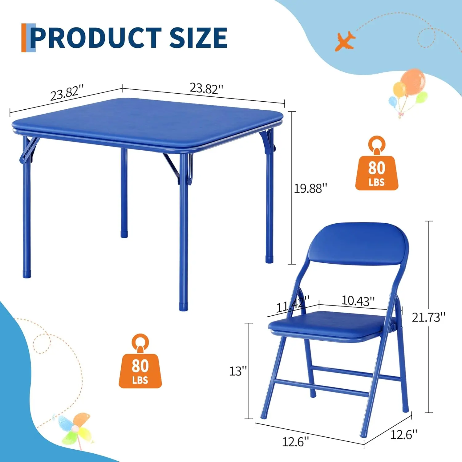 Gaomon Foldable 3-Piece Kids' Table and Chairs Set - Indoor Study Furniture, Fold & Store Fast, Easy to Clean for Kindergarten, Balcony Game Areas