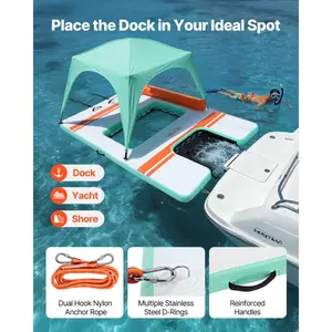VEVOR Inflatable Floating Dock, 10x 6 FT Inflatable Dock Platform, Non-Slip Water Air Mat with Portable Carrying Bag and Detachable Ladder, Floating Water Platform Island Raft for Pool Beach Ocean