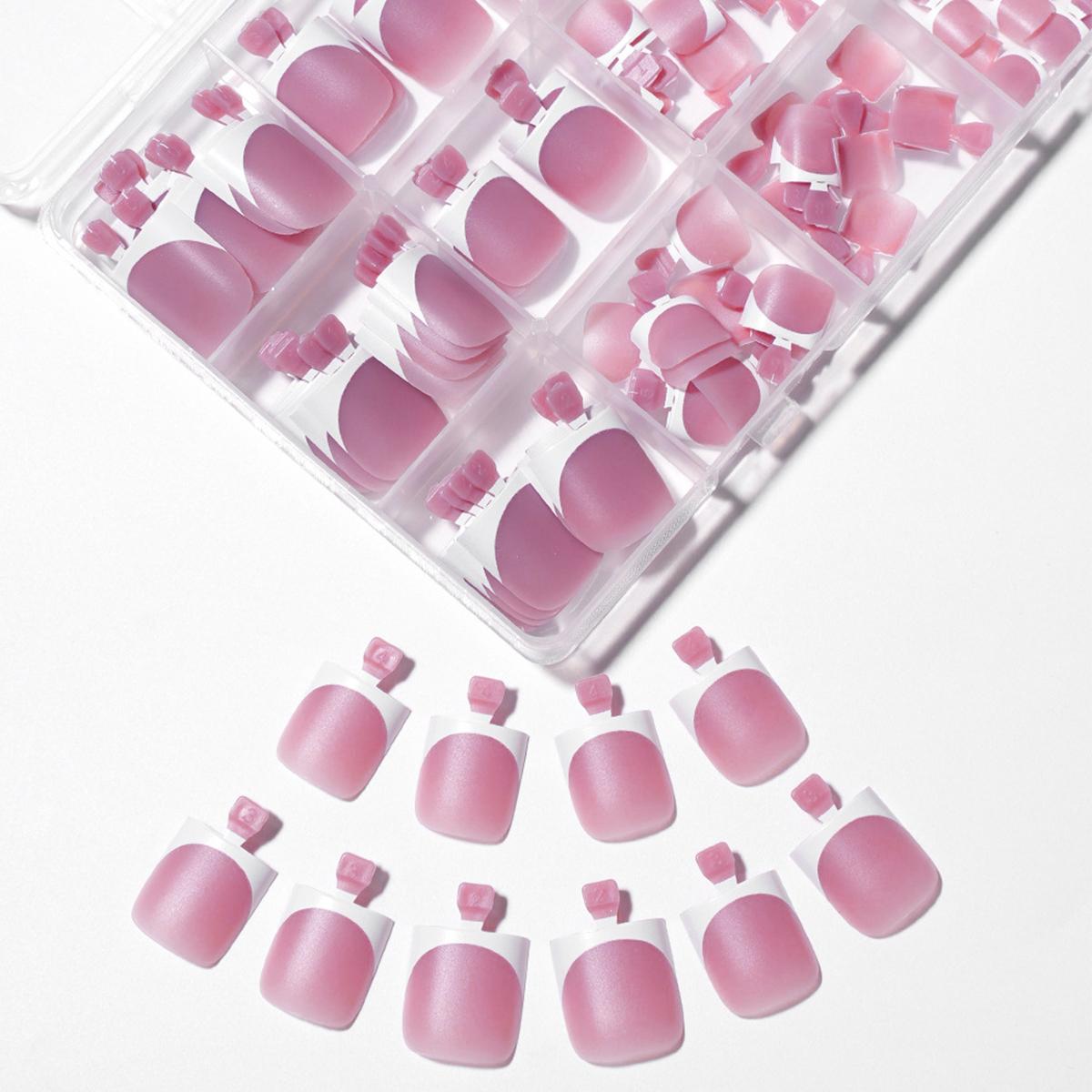 French Toe Nail Press Ons, Pre-Etched 15 Sizes 150Pcs, Sharp Square X-Soft Pink False Toenails, Soft Gel Full Cover Fake Toes for DIY Salon Pedicure & Nail Extensions