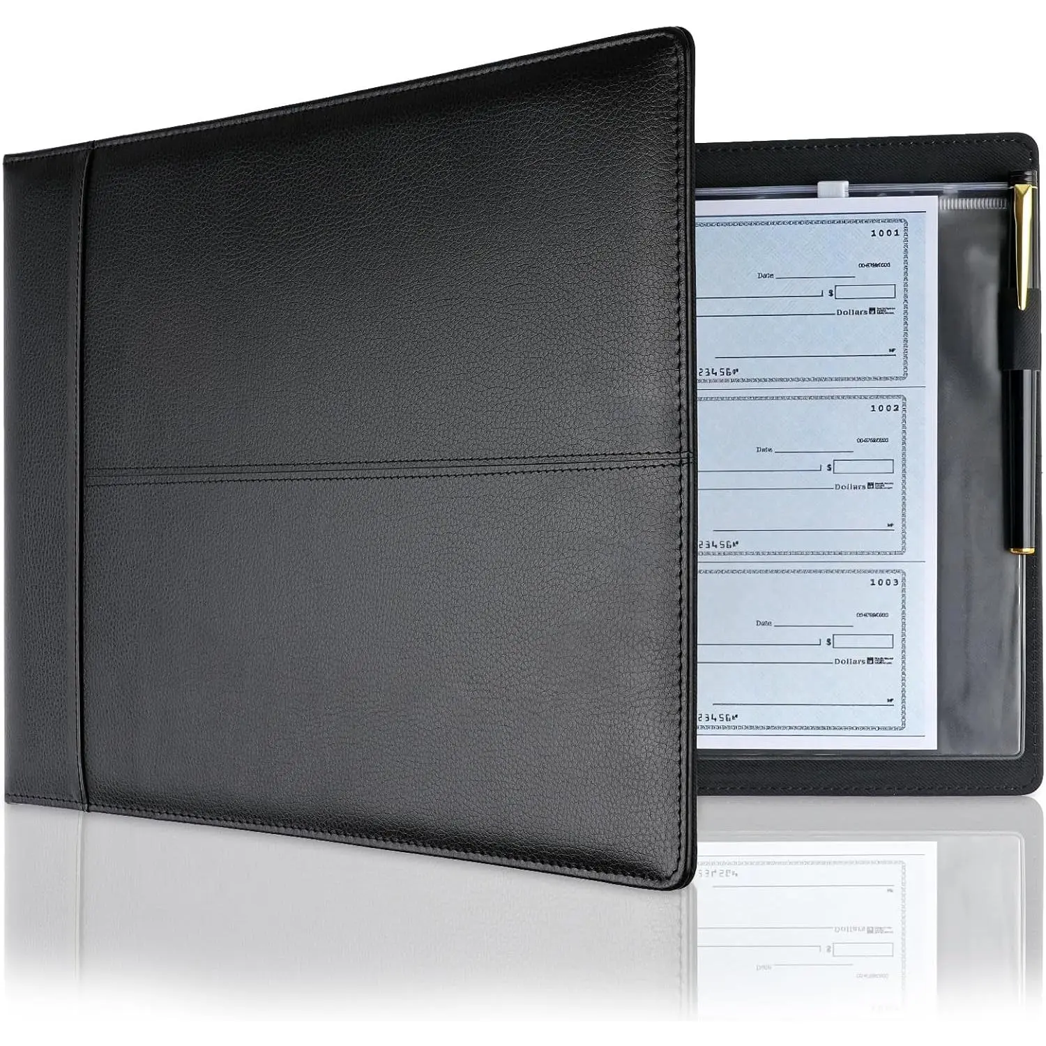 Professional 7 Ring Business Checkbook Binder,  PU Leather Organizer for 3--A-Page Checks,  for Business and Personal Finances, Fits 9x13 Inch Sheets, 600 Check Capacity
