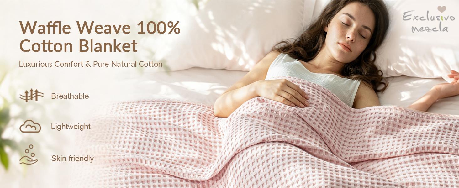 Exclusivo Mezcla 100% Cotton Waffle Weave Throw Blanket - Breathable Soft, Skin-Friendly Cozy Layer for Bed/Couch, Multi-Colors Home & Travel Premium Textured Lightweight Bedding Throw, Throw Blankets, Multi-Size