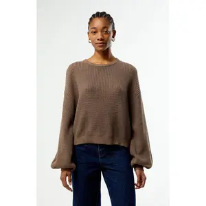 Rhythm Women's Taupe Classic Knit Crew Neck Sweater