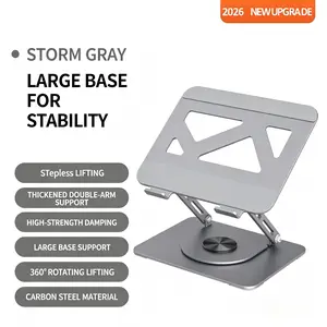 360° Rotating Lifting Carbon Steel Laptop Stand - Foldable, Adjustable, Heavy-Duty, High Load-Bearing 2-in-1 Multifunctional Hub with Large Base for Gaming, Office Use (Gray, Fits Laptops & Phones)