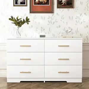 Spaco White Dresser for Bedroom, Modern Large 6 Drawer Dresser w/Gold Handle,Storage Chest of Drawers,Wood TV Stand Dresser,Dresser Bedroom Furniture