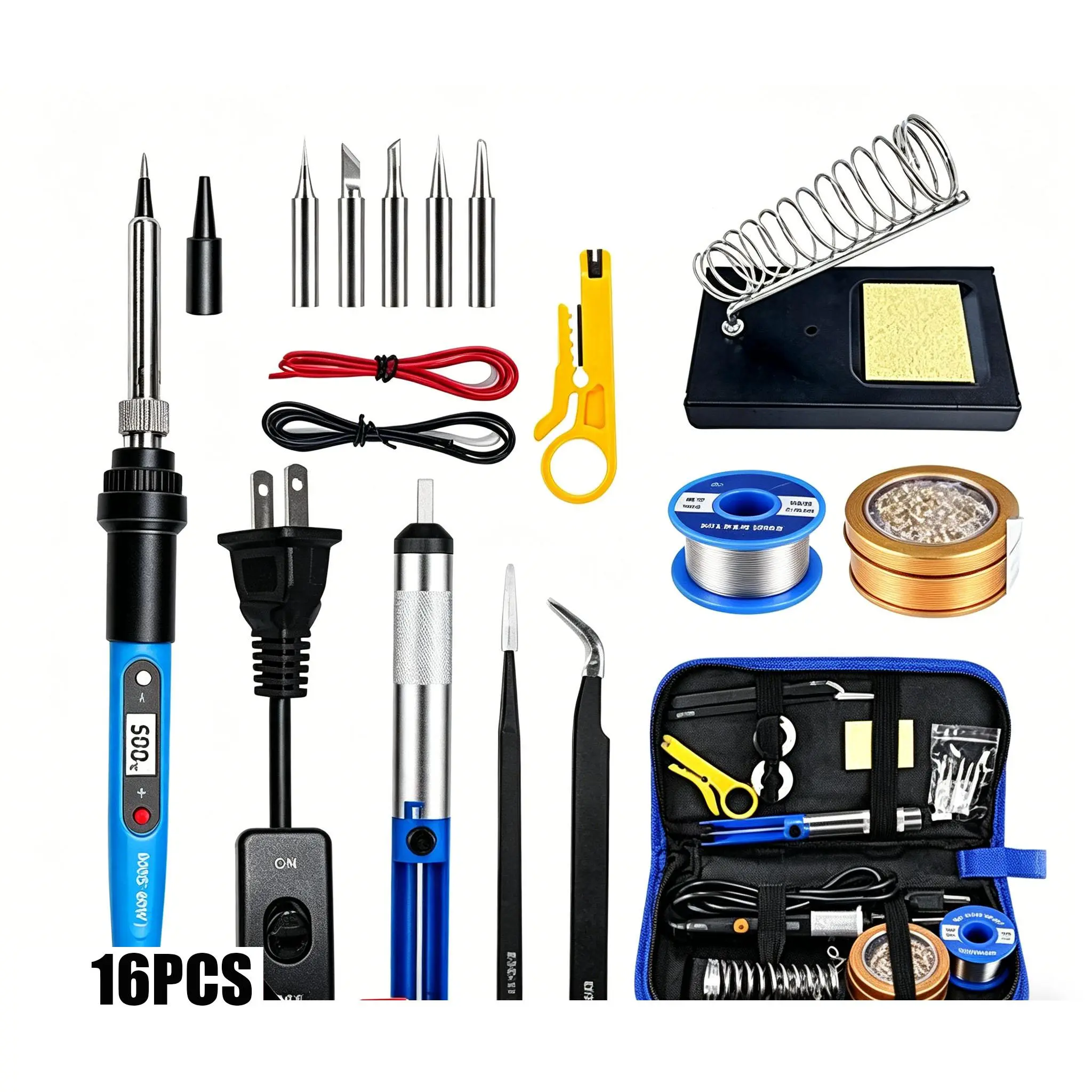 80W LCD Digital Soldering Iron Kit, Adjustable Temp 200-450℃ Fast Heating Ceramic Core, 16-in-1 Welding Tool Set with Solder Wire, Desoldering Pump & Multi Replacement Tips, Breathable Vent Holes