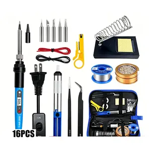 80W LCD Digital Soldering Iron Kit, Adjustable Temp 200-450℃ Fast Heating Ceramic Core, 16-in-1 Welding Tool Set with Solder Wire, Desoldering Pump & Multi Replacement Tips