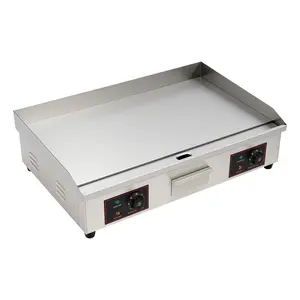 3000W Commercial Electric Countertop Flat Top Griddle 110V 50-300C Adjustable Temperature 73x40cm Cast Iron Cooking Plate for Restaurant Snack Bar Cafe Kitchen Cookware