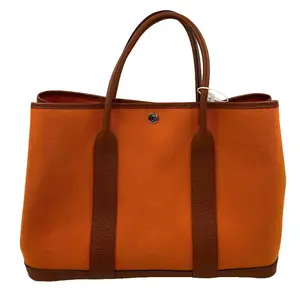 Pre-owned HERMÈS Orange Canvas & Brown Leather Trim Tote Bag/EE04620033