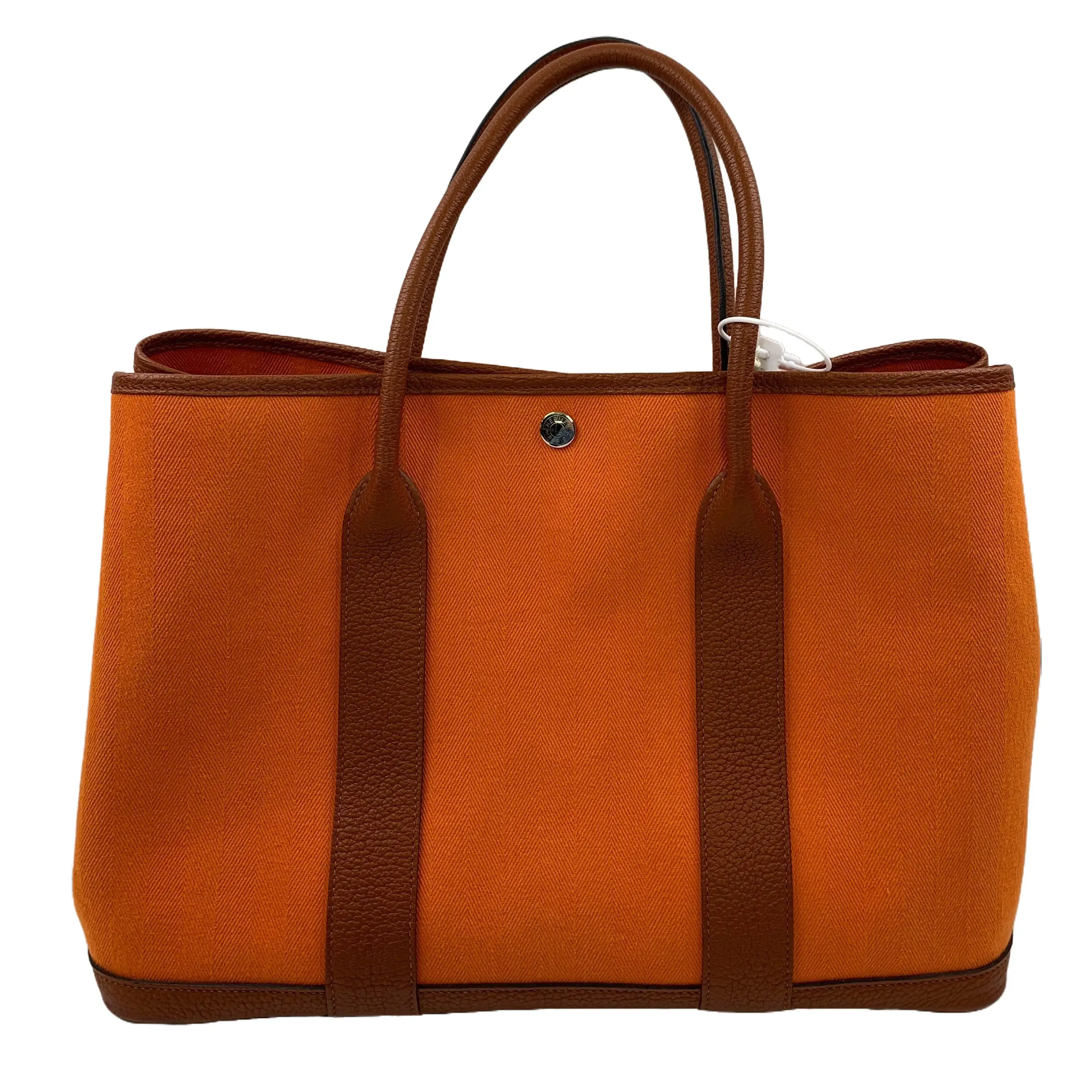 Pre-owned HERMÈS Orange Canvas & Brown Leather Trim Tote Bag/EE04620033