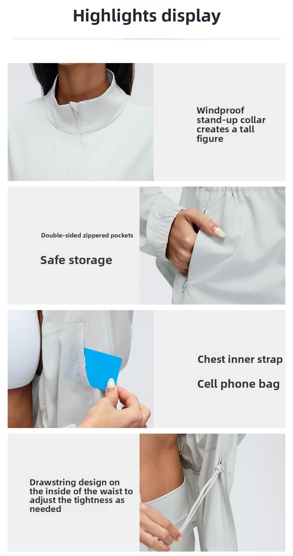 New Drawstring Waist Stand Collar Jacket, Casual Loose Versatile Coat for Yoga & Fitness