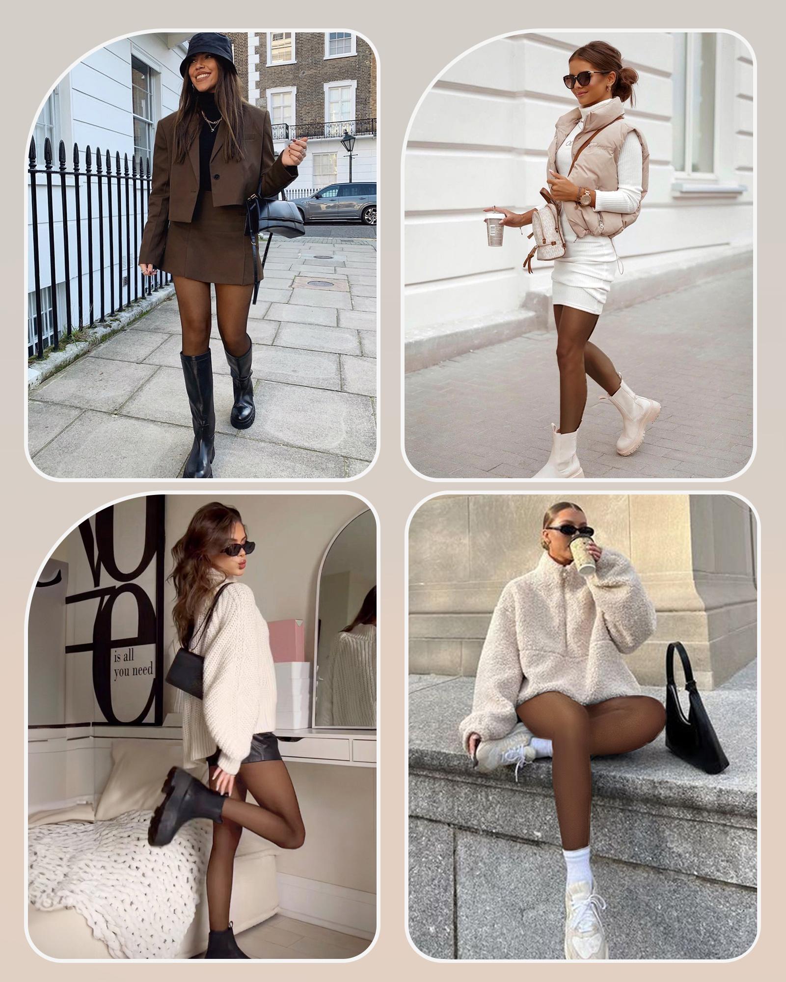 OEAK 220g Womens Lined Tights Fake Translucent Pantyhose Thermal Opaque High Waisted Warm Legging Pants Footed Sheer Tights