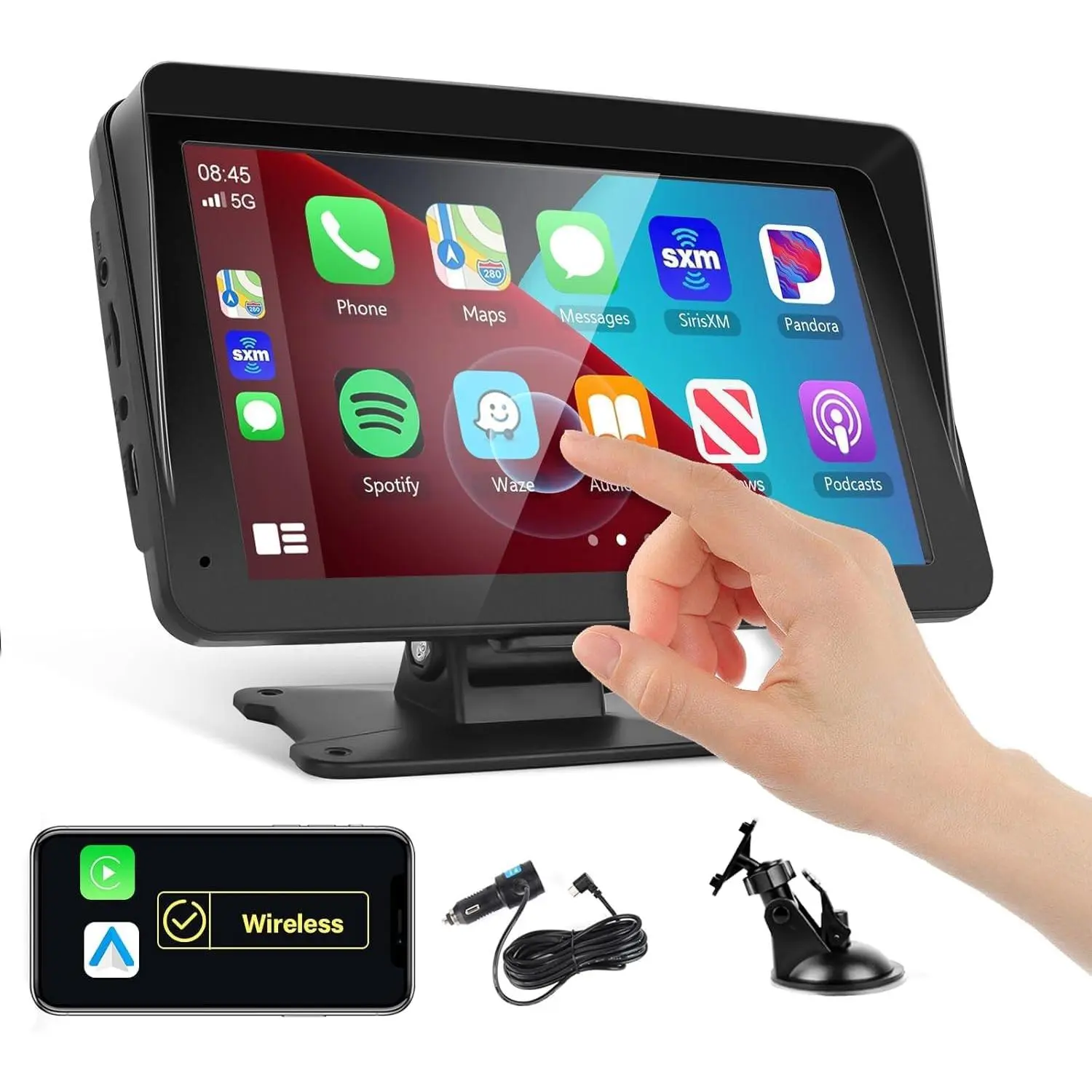 Portable Car Stereo Wireless Carplay Android Auto,7 Inch Touch Screen Car Radio with Bluetooth Hands-Free/Mirror Link/Maps Navigation/Voice Control/TF Card/AUX,for Cars, Trucks, SUVs