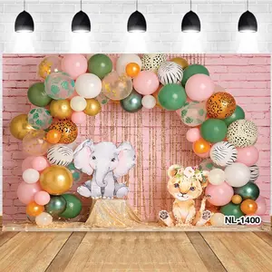 Photography Background Fairy Tale Animal Theme Birthday Party Balloon Arch Elephant Leopard Photo Studio Backdrop