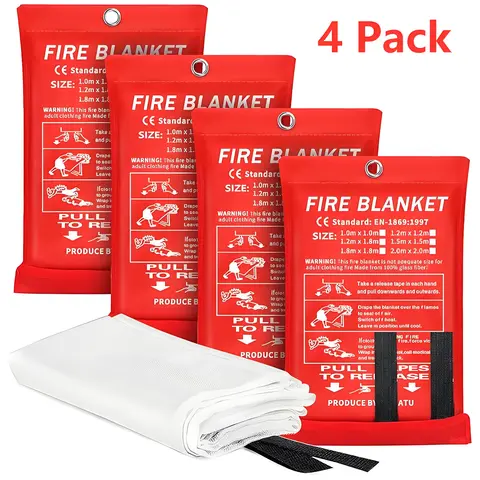 Fiberglass Emergency Fire Blanket - 4 Packs 40x40 inches Fire Resistant Lightweight Survival Equipment, Camping Survival Equipment, First Aid Emergency Supply for Home, Kitchen
