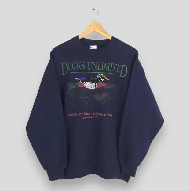 Vintage Ducks Unlimited Blue Sweatshirt & Tshirt Medium Ducks Animal Nature View Lake Pullover Northern Reflection Habitat Sweater Flat