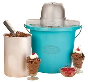 Nostalgia Old Fashioned Ice Cream Maker (ICMP400BLUE Model, Blue, Pack of 2) - 13x12.75x12.5", Aluminum Canister, Easy Churning, 4qt Capacity