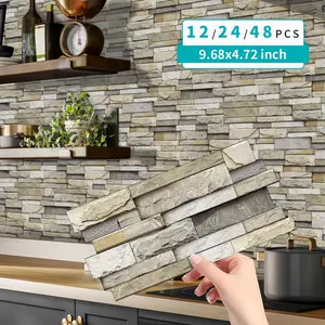 12pcs/24pcs/48pcs PVC Self-Adhesive Wall Tiles, Kitchen & Bathroom Countertop Decorative Stickers, Easy Peel-And-Stick Solution, Peel And Stick Wallpaper Designs