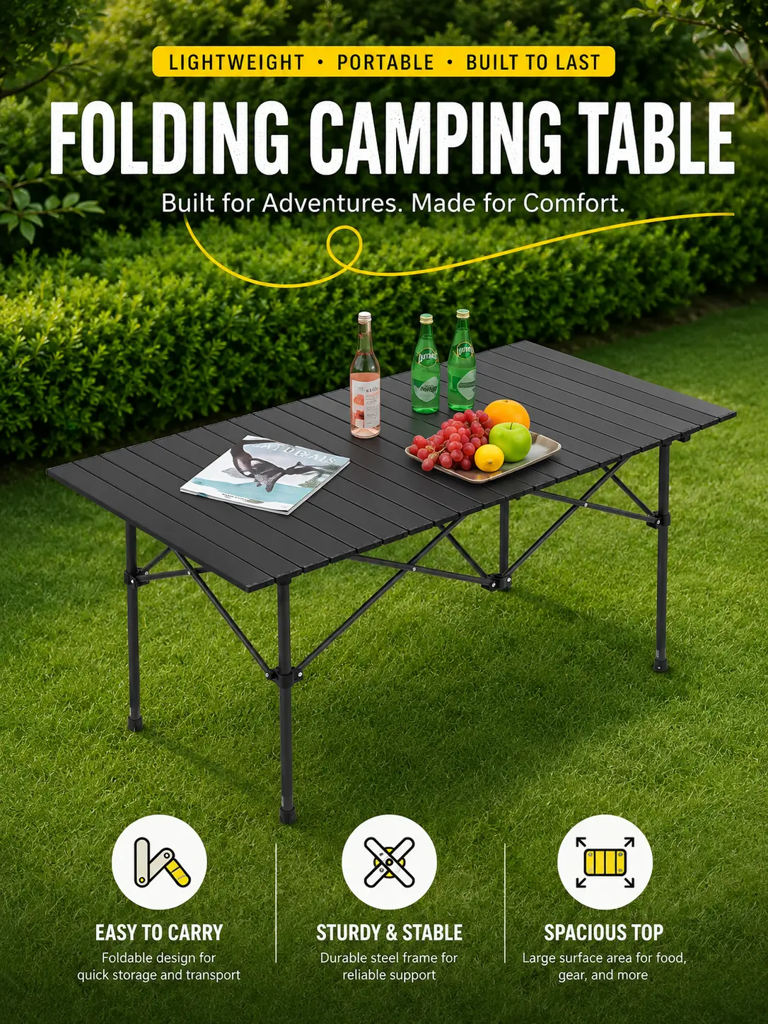 Outdoor folding table, metal table, portable camping picnic table, stall table, camping barbecue, self-driving tour leisure