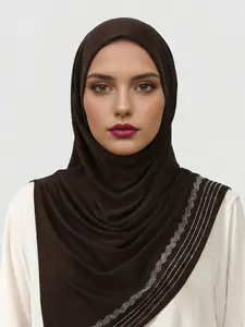 Women's Fashion Plain Rhinestone Headscarf, Elastic Sweat-Wicking Jersey Hijab, Versatile Muslim Headwrap for Daily Wear