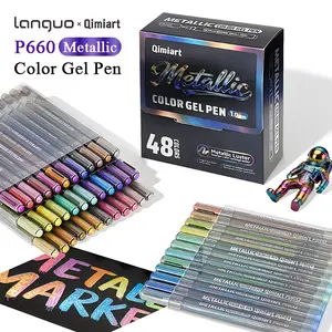 Languo 48 Metal Gel Pens, 1.0mm Bold Tip, Smooth Ink Flow, Vibrant Colors, Waterproof, Fade-Resistant, Ideal for Nails, Glass, Ceramics, Wood, Fabric