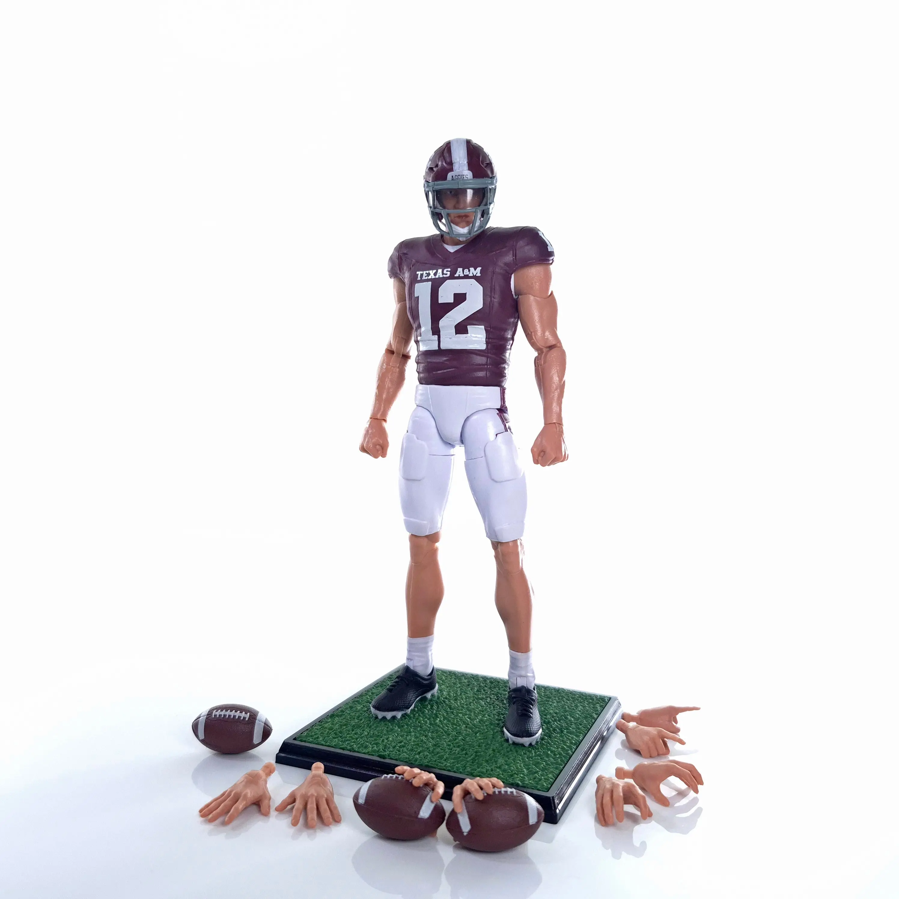 New 6-Inch Texas A&M #12 Walk-On Player Sports Collectible Figurine, 4 Interchangeable Hand Sets, Full Articulation, Gift for Texas A&M Fans