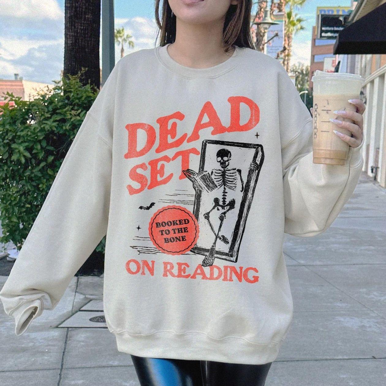 Skeleton Reading Books Sweatshirt, Spooky Reader Crewneck, Cute Halloween Bookish Apparel, Book Lover Gift for Teacher, Funny Spooky Librarian Sweater, Ghost Bookworm Outfit, Spooky Season Bookish RIP Clothing, Halloween Gift for Women & Men