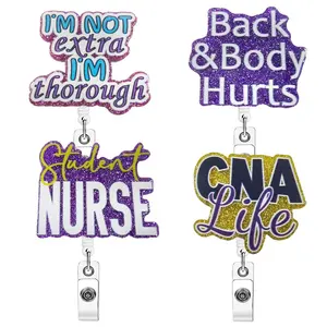 Nurse & Student & Doctor & Teacher Badge Holder, 1 Count Glitter Badge Reel, Retractable Badge, Identification Badges & Supplies for Students Office Staff Doctors Nurses Teachers Nursing Students