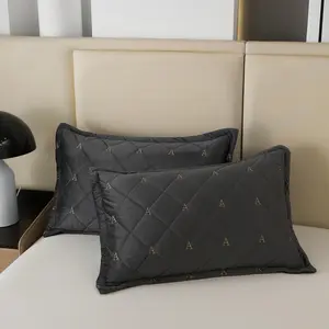 Letter Embroidery Quilted Pillowcase without Filler, 2 Counts Soft Comfortable Pillow Cover, Pillow Protector for Home Bedroom Dormitory Hotel