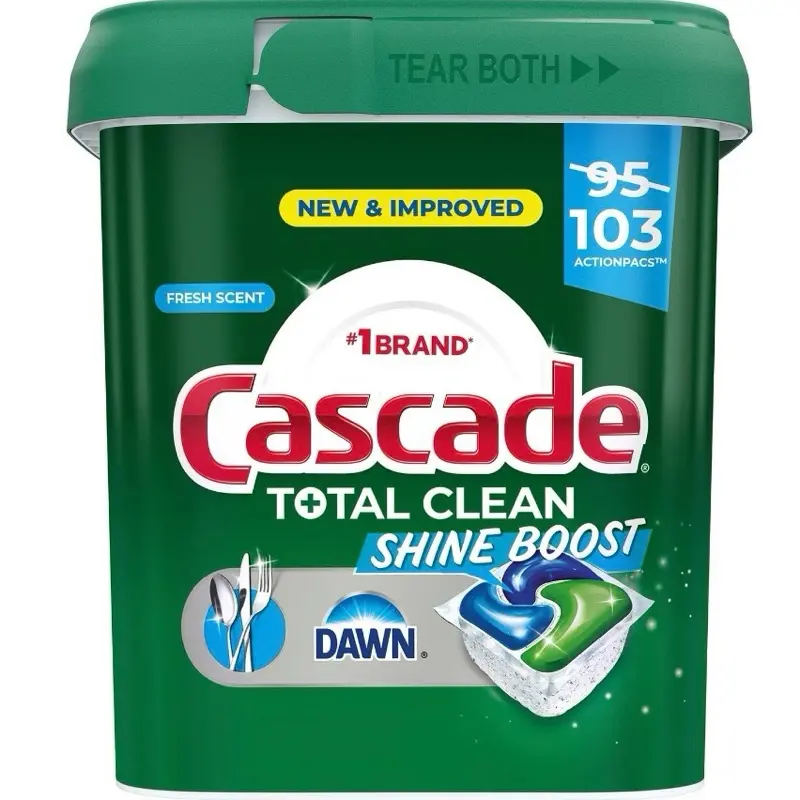 Cascade Total Clean Shine Boost Dishwasher Pods, Scented Household Kitchen Cleaning Pods for Spring Cleaning