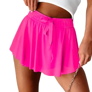 MULLVEIG Women's High Waist Drawstring Tennis Skorts Sporty Chic Y2K Perfect for Tennis Workouts & Active Days in Hot Pink