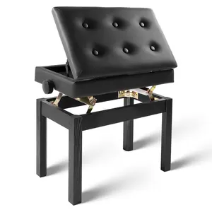 STRICH Adjustable Piano Bench with Storage, Wooden Keyboard Bench with Bookcase Stool Chair Seat with High-Density Sponges Cushion for Piano Shop Music School Studio, Black, SPB-20