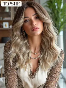 Ombre Blonde Lace Front Wig, Glueless Balayage Wig, Long Wavy Heat-Resistant Fiber Hair, Perfect for Cosplay & Festivals, Easter & More Events, Glueless Ready to Wear Wig