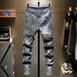 2025 Spring and Autumn New Fashion Trend Printed Clothing Straight Leg Stretch Jeans Men's Casual Slim Breathable Pants