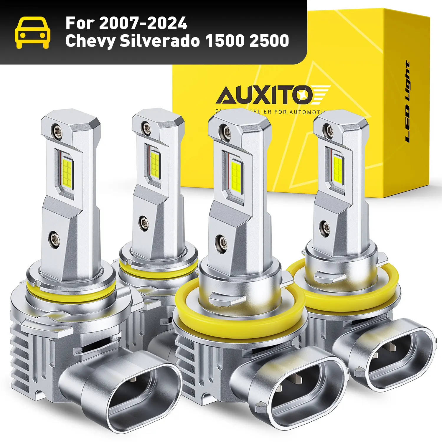 AUXITO  2007-2024 Chevy Silverado1500 2500 LED Headlight Bulbs,9005 High Beam & H11 Low Beam,30000LM 6500K Cool White,60,000Hrs Long Service Life,No error,CANBUS Ready,No Flickering, Plug and Play