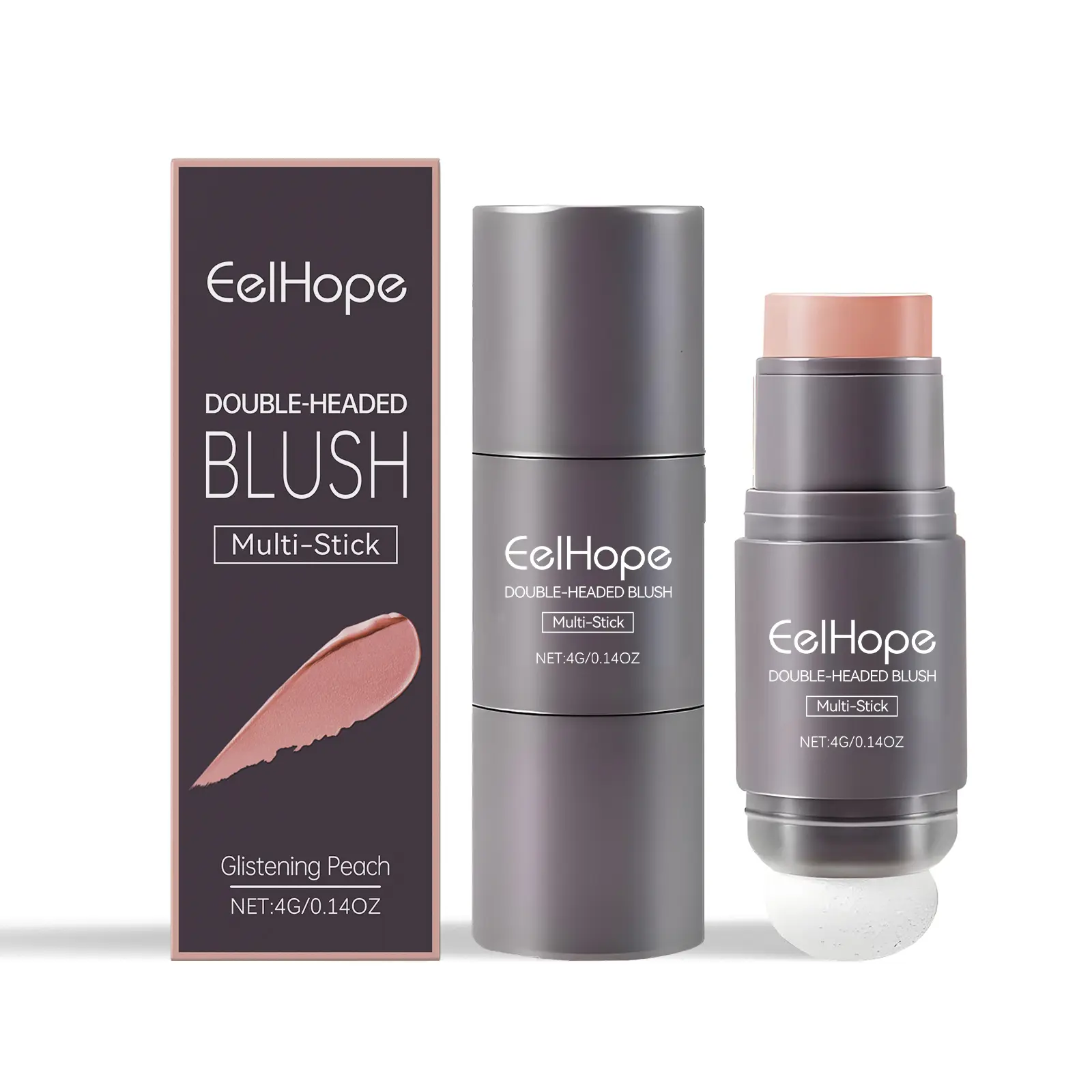 Dual End Cream Blush Multi Stick 4g, Blendable Hydrating Cheek Color Stick, Sparkling Rose / Dazzling Peony / Glistening Peach Long Lasting Face Makeup