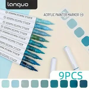 Languo 9pcs Liquid Soft Tip Design Acrylic Markers Set, Watercolor Painting Pens, Stackable, Auto Ink Control, Ideal for Art Creation