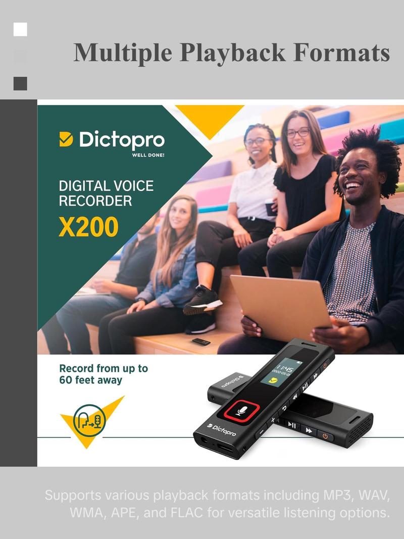Dictopro X200 Digital Voice Recorder - Portable and Durable Metal Construction - Audio Microphone Automatic