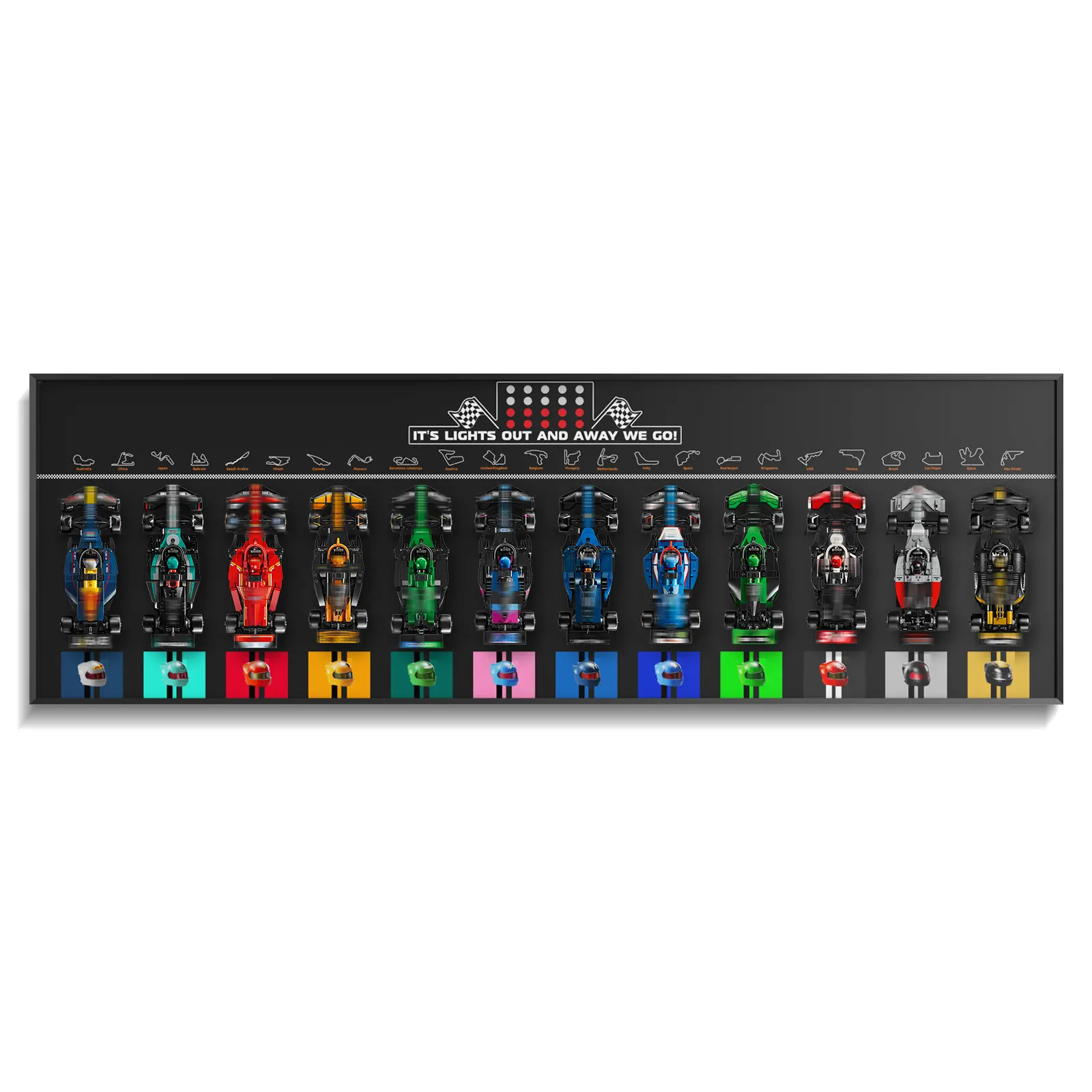 Display Wallboard Compatible with Speed Champions 12-in-1 Race Cars, Car Wall Mount for Sets 77242–77252 & 77259 with UV Printed Racetrack Design- Ideal Gift for Fans（No Car Included）