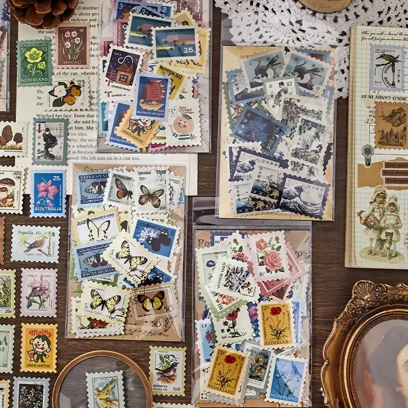 Random Vintage Stamp Sticker, 40pcs DIY Decorative Sticker, Retro Handbook Material Paper For Scrapbooking & Journal Making, Gifts For Girls, School S