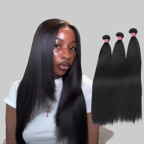 Nadula Yaki/Kinky Straight Hair Weave Bundles Brazilian Virgin Hair Body Wav Bundles Weave Extensions Sew in Bundles 8-26 Inch Tangle-Free Glueless No Shedding Summervibes SoHoChic