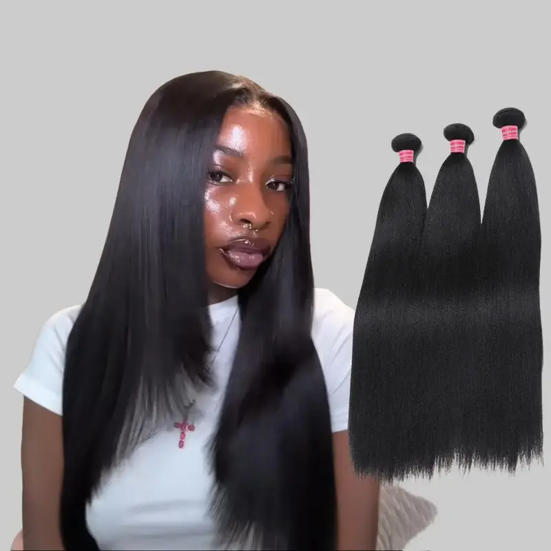 Nadula Yaki/Kinky Straight Hair Weave Bundles Brazilian Virgin Hair Body Wav Bundles Weave Extensions Sew in Bundles 8-26 Inch Tangle-Free Glueless No Shedding Summervibes SoHoChic