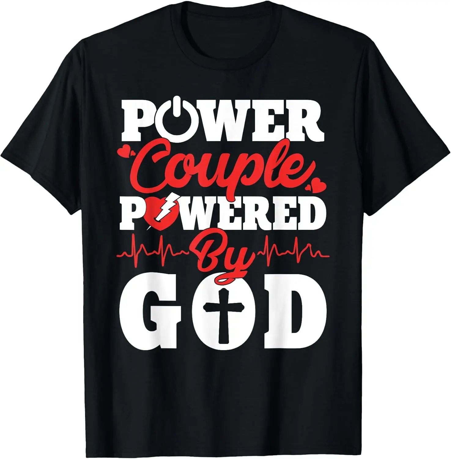 Women's "Power Couple" Graphic T-Shirt, Casual Short Sleeve 100% Cotton V-Neck Top for Christian Couples, Matching Everyday Streetwear