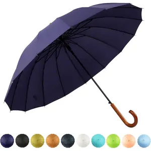 16 Ribs 48" Stick Umbrella Auto Open Solid Color Fashionable and Simple,Arc Classic  Handle,Windproof Unbreakable Stick Rain Umbrella