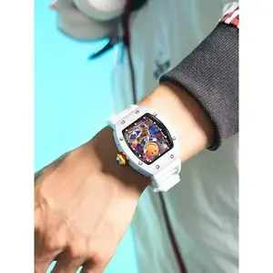 A men's 2025 trendy explosive smiling face hollowed out wine barrel shaped trendy sports luminous waterproof quartz watch Modern Waterproof Watch