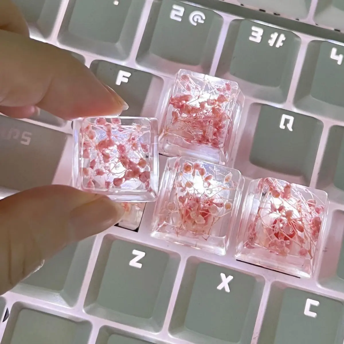 DIY Translucent Leaf Pattern Dry Flowers Paper Keycaps Pack, Universal-Fit Accessory for Cross-Axis Mechanical Keyboards