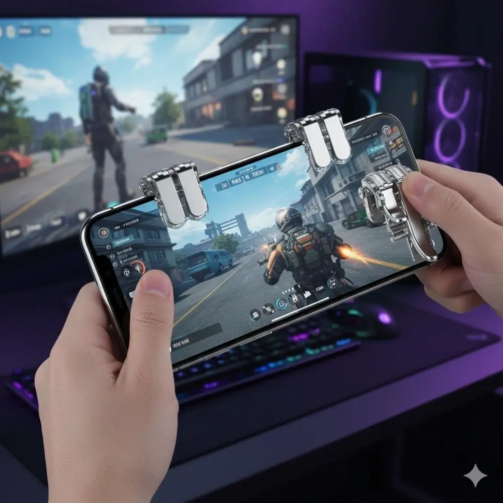 High Sensitivity Mobile Gaming Controller Trigger Buttons for FPS Games. Rapid-Fire, Ergonomic Design, Quick Aiming. Easy Installation for Competitive Play. Must-Have Shooting Accessory for Esports Players.